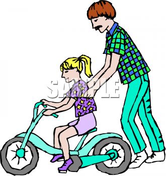 Dad Teaching His Daughter To Ride A Bike   Royalty Free Clip Art