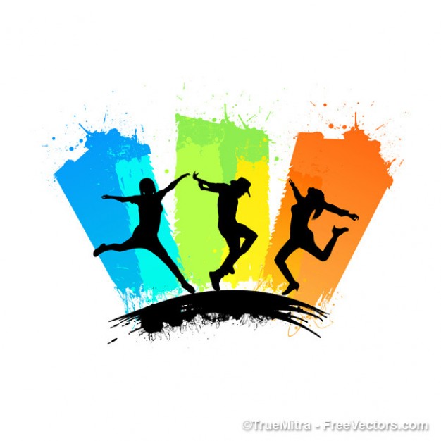 Dancing People Silhouettes With Colorful Illustration   Download Free