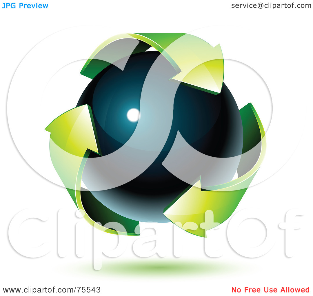 Free  Rf  Clipart Illustration Of Three 3d Green Recycle Arrows