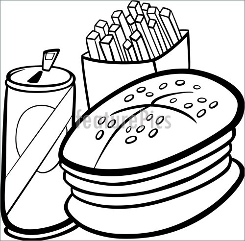 Illustration Of Fast Food Cartoon For Coloring Book