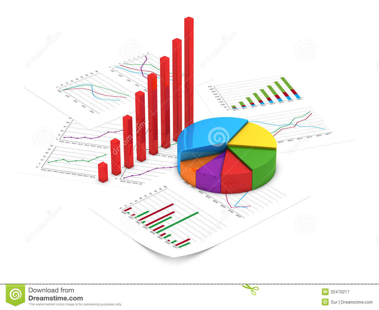 Illustration Of Financial Diagram And Pie Chart With Sheets Of Report
