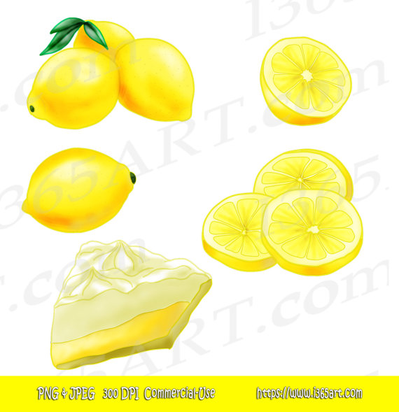 Lemon Fruit Clipart Set Lemon Meringue Pie Slices Hand Drawn