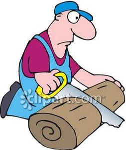 Man Sawing A Piece Of Wood With A Hand Saw Royalty Free Clipart