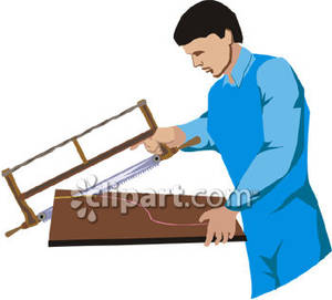 Man Sawing Wood With A Hand Saw Royalty Free Clipart Picture
