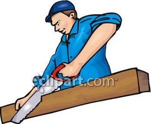 Man Sawing Wood With A Hand Saw Royalty Free Clipart Picture