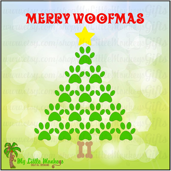 Merry Woofmas Paw Print Christmas Tree Digital Clipart Cut File    
