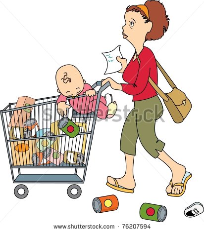 Mom Shopping With Baby  Isolated    Stock Vector