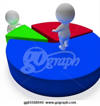 Pie Chart And 3d Characters Showing Statistics Report  Clipart Drawing