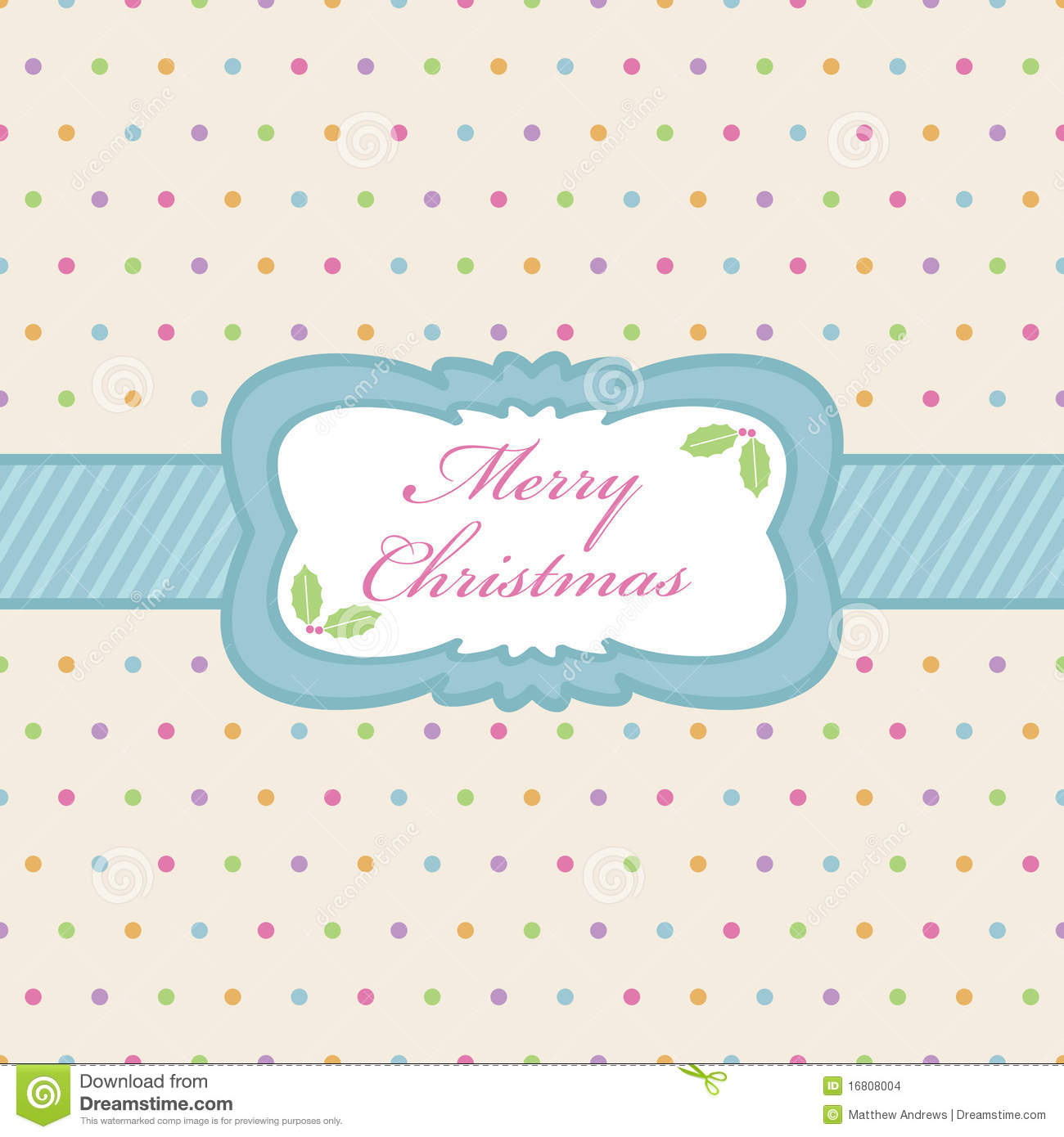 Polka Dot Background With Christmas Ribbon And Frame