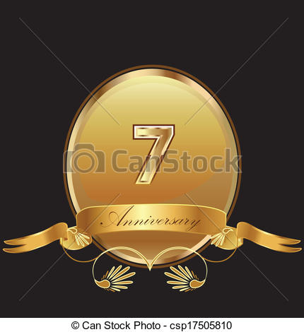 7th Anniversary Birthday Seal In Gold Design With Bow Icon Vector  Kid    