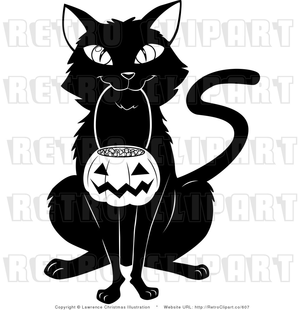 Black And White Trick Or Treating Cat Retro Royalty Free Vector
