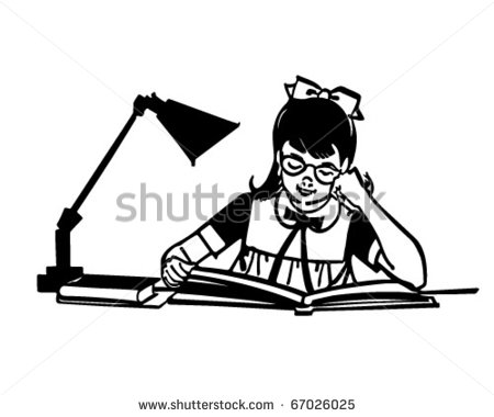 Black Student Studying Clipart Girl Studying At Desk   Retro