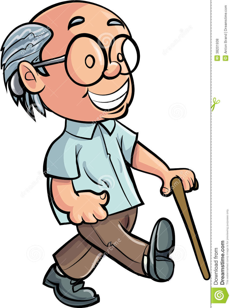 Cartoon Grandfather Walking With A Stick Royalty Free Stock Photos    