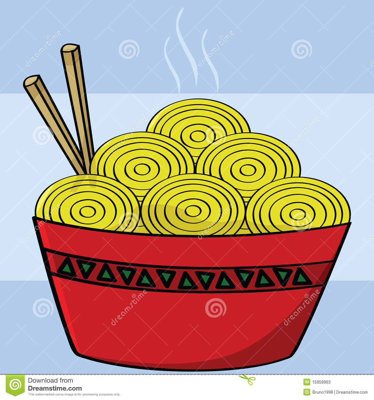 Cartoon Illustration Of A Bowl Of Noodles With Two Chopsticks