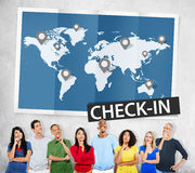 Check In Travel Locations Global World Tour Concept Stock Photos