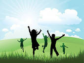 Children Playing Outside On A Sunny Day   Clipart Graphic