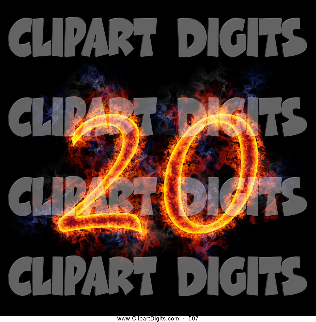 Clip Art Of A Flaming 20 For 20th Anniversary Or 20th Birthday Over