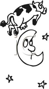 Clipart Black And White Cow Jumping Over The Moon Royalty Free Clipart
