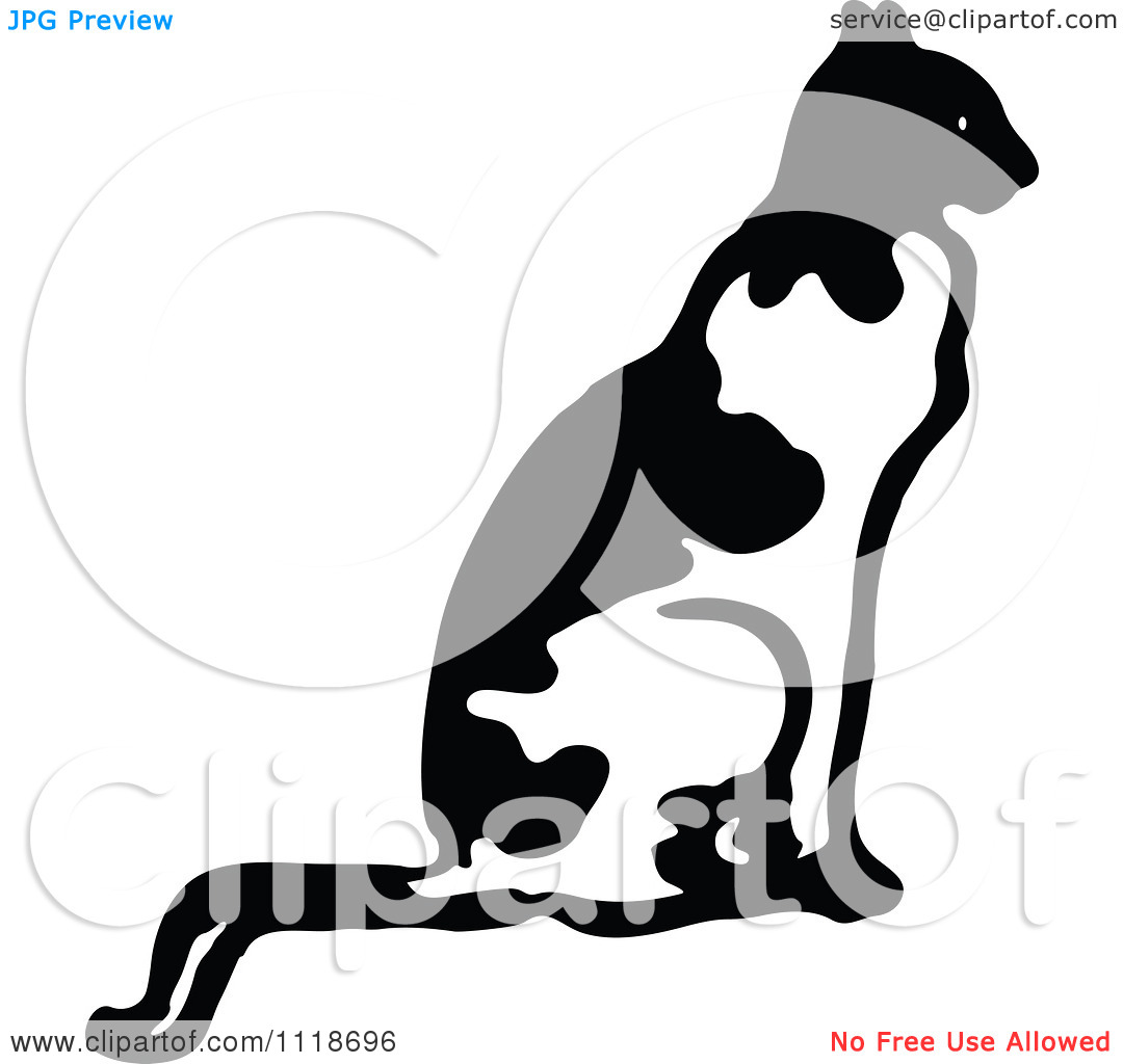 Clipart Of A Retro Vintage Black And White Cat Sitting In Profile