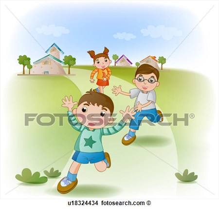 Drawing   Children Playing Outside  Fotosearch   Search Clip Art