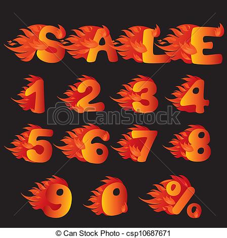 Flaming Numbers Percent Symbol And Word Sale