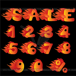 Flaming Numbers Prozent Symbol Und Wort Verkauf   Vector Clipart    