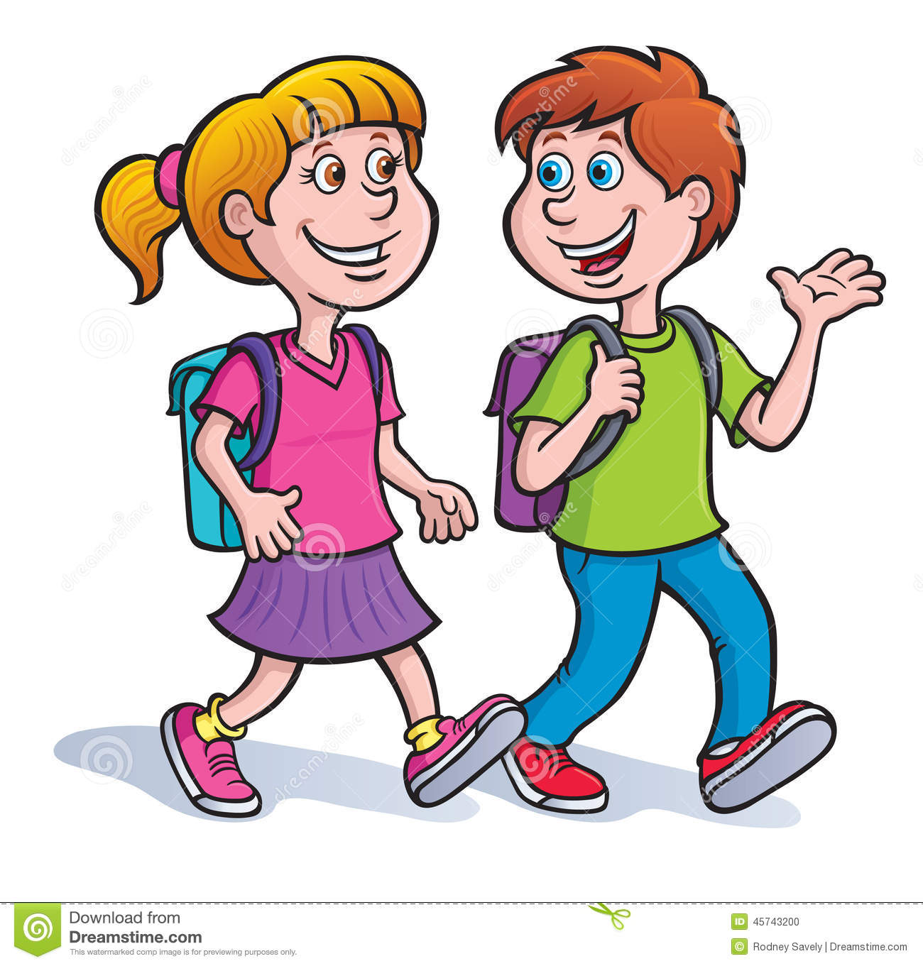 Girl And Boy Walking With Backpacks On Stock Illustration   Image
