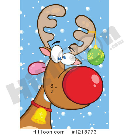 Goofy Christmas Red Nosed Rudolph Reindeer With A Bauble On His Antler