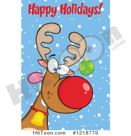Happy Holidays Text Over A Goofy Christmas Red Nosed Rudolph Reindeer