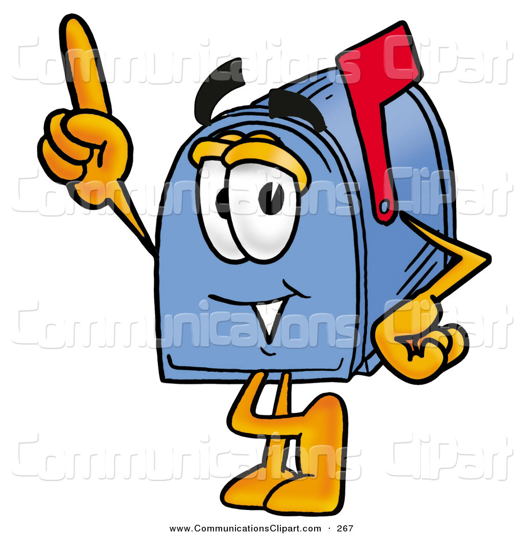 Mailbox Cartoon Character Pointing Upwards Happy Blue Postal Mailbox