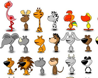 No 40 Instant Download Clipart Pack  Cute Cartoon Zoo Animals 300dpi