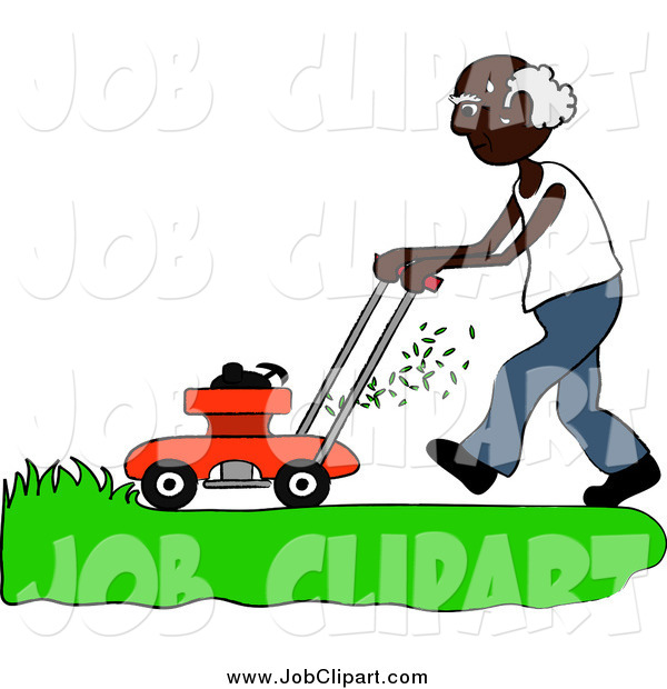 Of A Senior African American Man Mowing A Lawn By Pams Clipart    2987