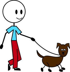 Pet Clipart Image   Stick Figure Cartoon Man Or Boy Walking His Dog On