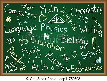 School Subjects And Doodles On Chalkboard   Csp11759698