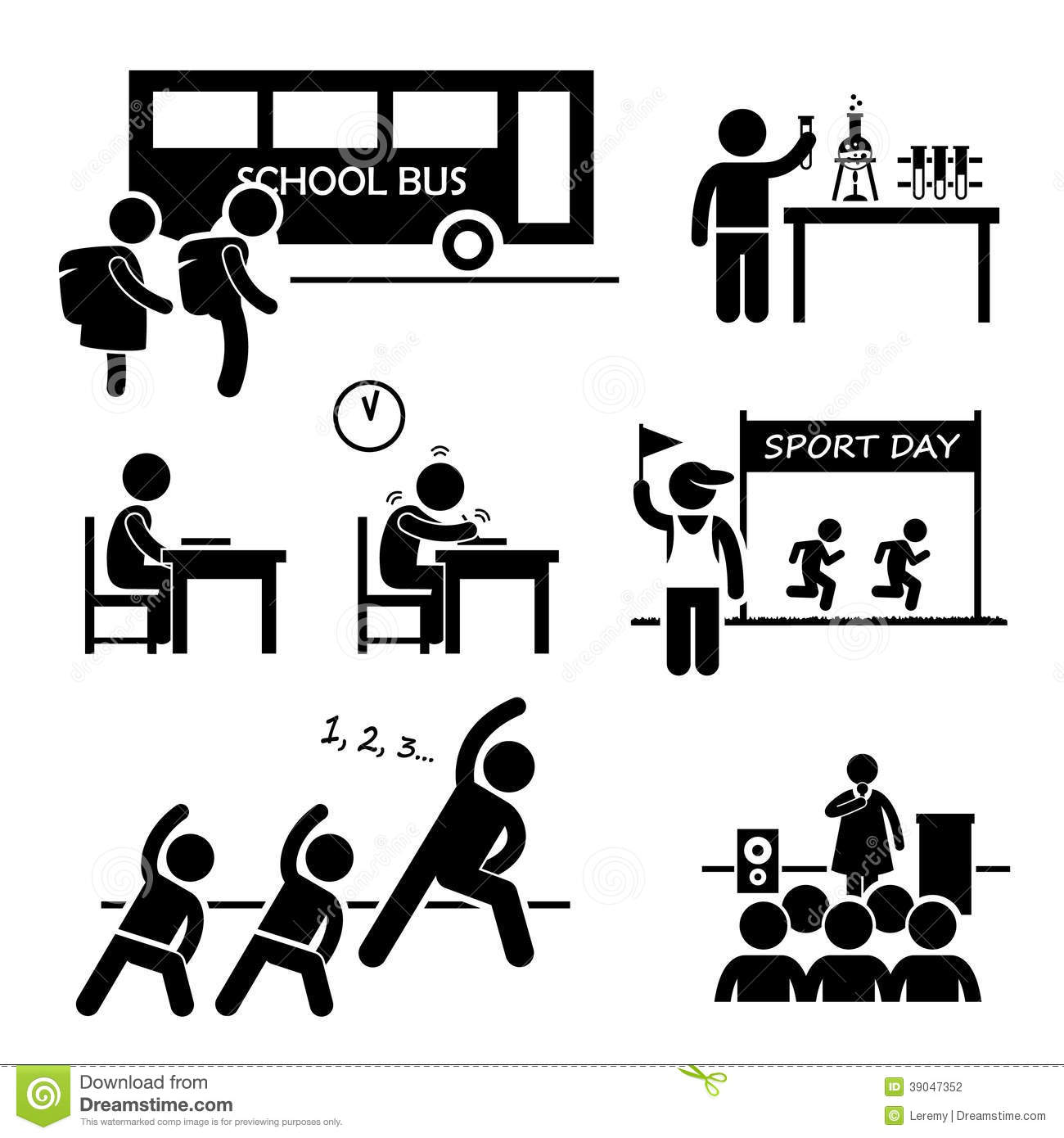 Set Of Pictograms Representing School Activities By School Children