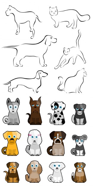 Stick Figure Cartoon Dog Outline And Clipart Vector