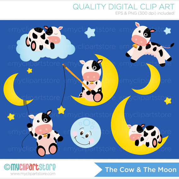 The Cow Jumped Over The Moon Clipart   Digital Clipart   Instant