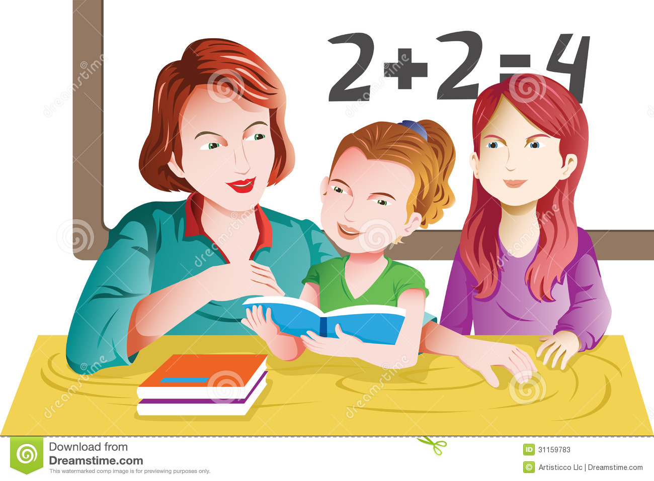Vector Illustration Of Kids Studying Math In Classroom With Teacher