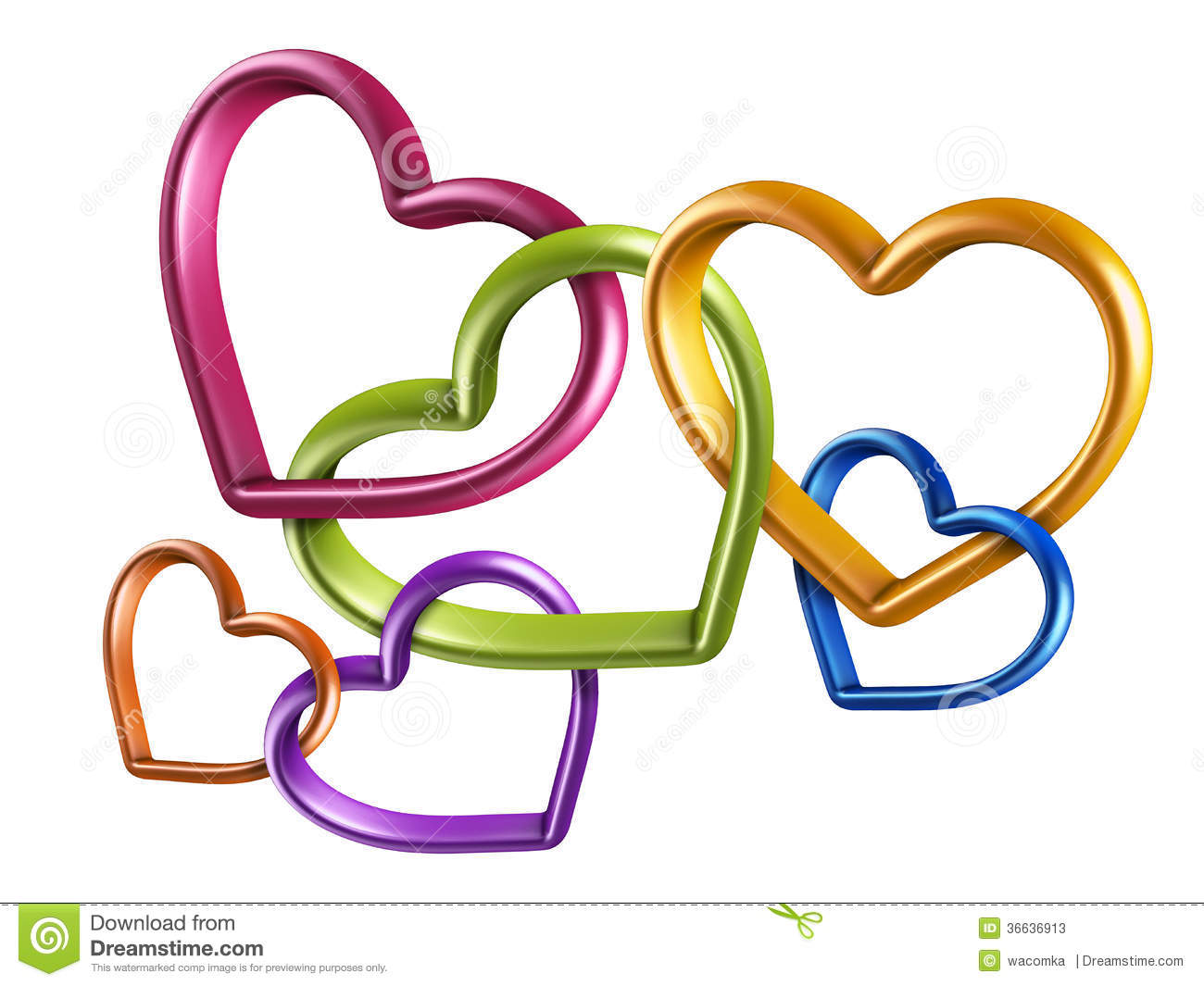 3d Colorful Hearts Linked Together Into Chain Stock Photos   Image