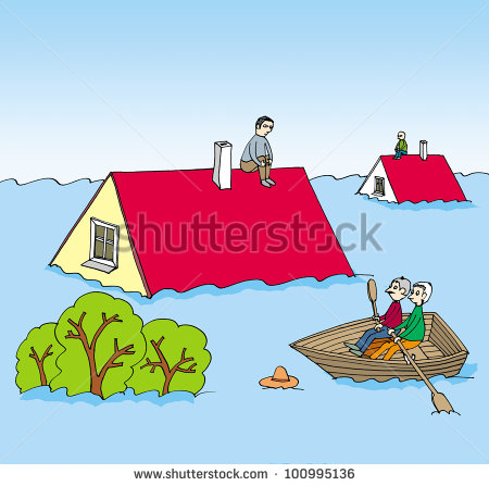 An Image Of A Flood And Mans On The Roof Of His Flooded Houses Imagen