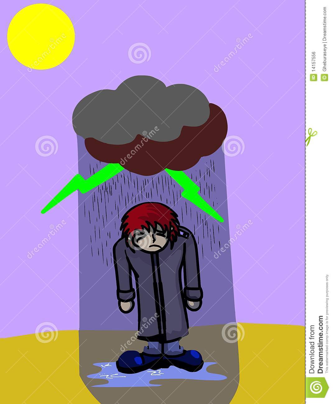 Bad Luck Fun Illustration With Man Under A Cloud Royalty Free Stock