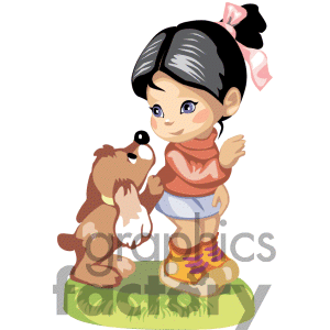 Black Haired Little Girl With A Brown Puppy