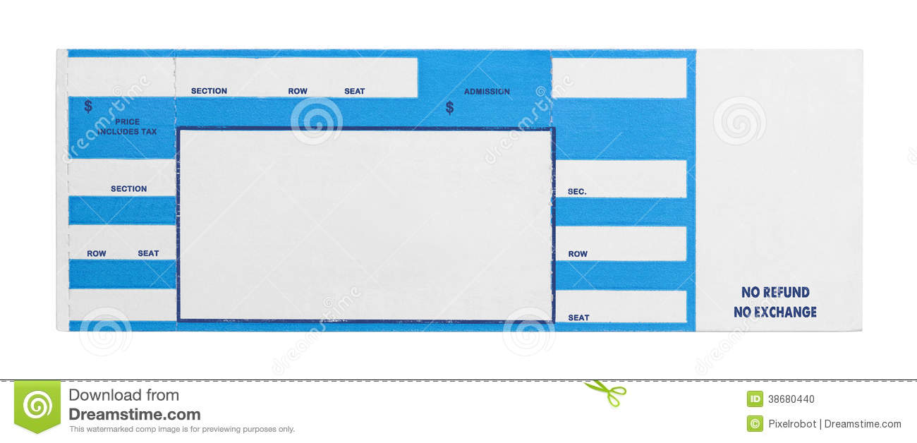 Blank Blue Concert Performance Ticket Isolated On White Background