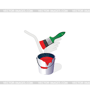 Bucket With Paint And Green Brush    Vector Clipart