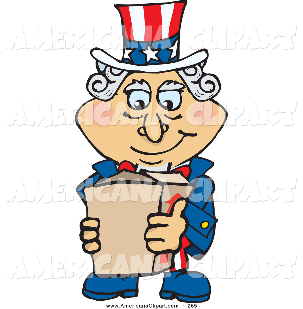     Cartoon Clip Art Of A Caucasian Uncle Sam Holding A Cardboard Shipping