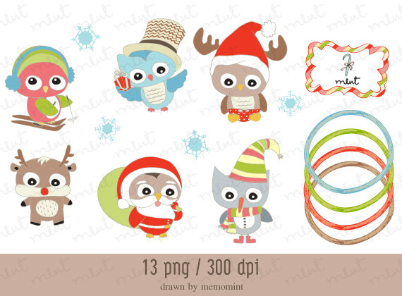Christmas Owl Festival Digital Clipart For Digital Clipart For