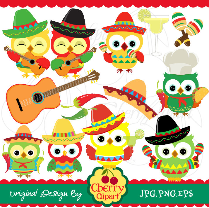 Cinco De Mayo Party Owls Digital Clipart Set Personal And Commercial
