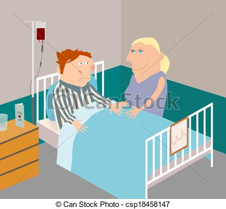 Drawing Of Hospital Visitor   Illustration Of A Man In A Hospital Bed