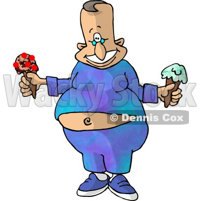 Happy Fat Man With Two Ice Cream Cones Clipart Picture   Dennis Cox