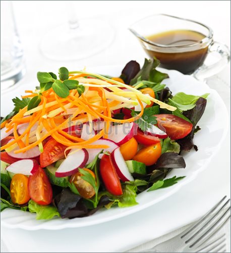 Image Of Plate Of Healthy Green Garden Salad With Fresh Vegetables    